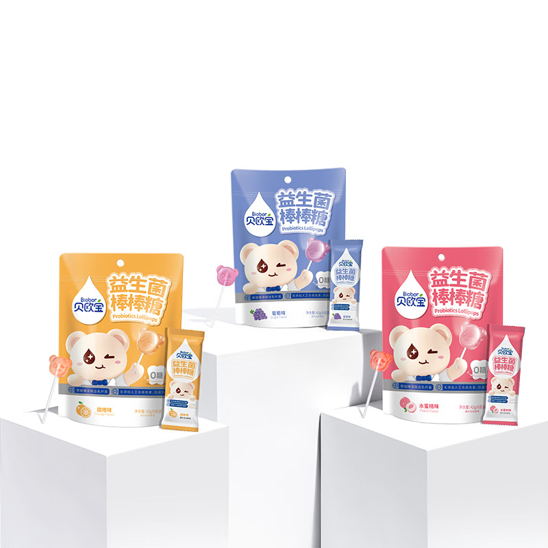 贝欧宝益生菌棒棒糖（甜橙味+水蜜桃味+葡萄味）42g*3袋（单位：组） 豆沙色